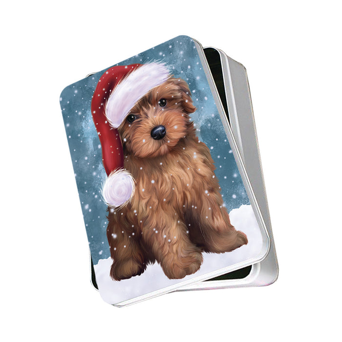 Let it Snow Christmas Holiday Yorkipoo Dog Wearing Santa Hat Photo Storage Tin PITN54283