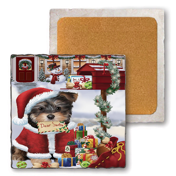 Yorkipoo Dog Dear Santa Letter Christmas Holiday Mailbox Set of 4 Natural Stone Marble Tile Coasters MCST48565