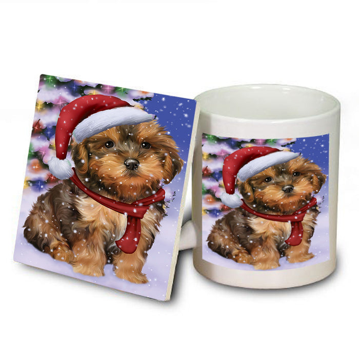 Winterland Wonderland Yorkipoo Dog In Christmas Holiday Scenic Background Mug and Coaster Set MUC53786