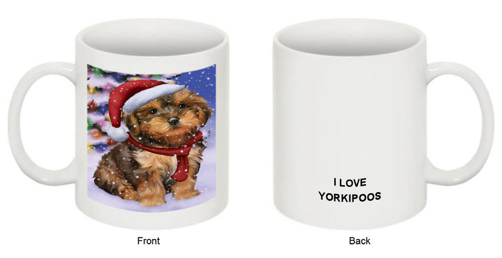 Winterland Wonderland Yorkipoo Dog In Christmas Holiday Scenic Background Coffee Mug MUG49192