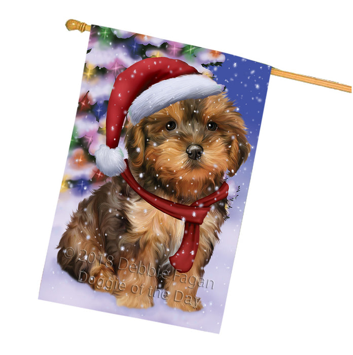 Winterland Wonderland Yorkipoo Dog In Christmas Holiday Scenic Background House Flag FLG53992