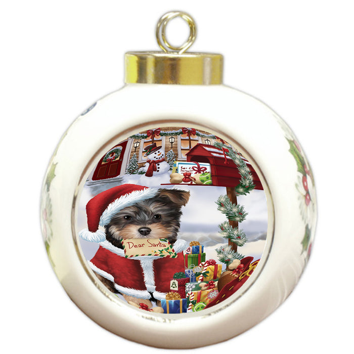 Yorkipoo Dog Dear Santa Letter Christmas Holiday Mailbox Round Ball Christmas Ornament RBPOR53565