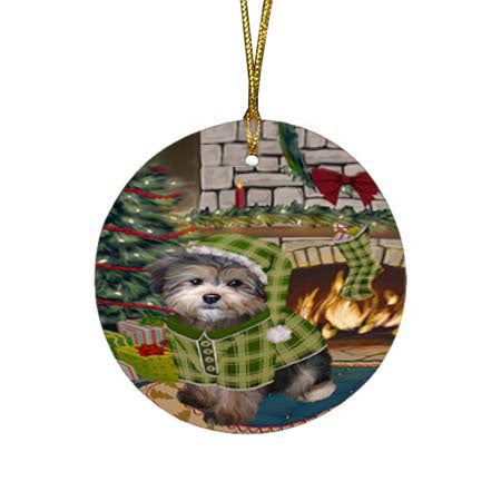 The Stocking was Hung Yorkipoo Dog Round Flat Christmas Ornament RFPOR56024