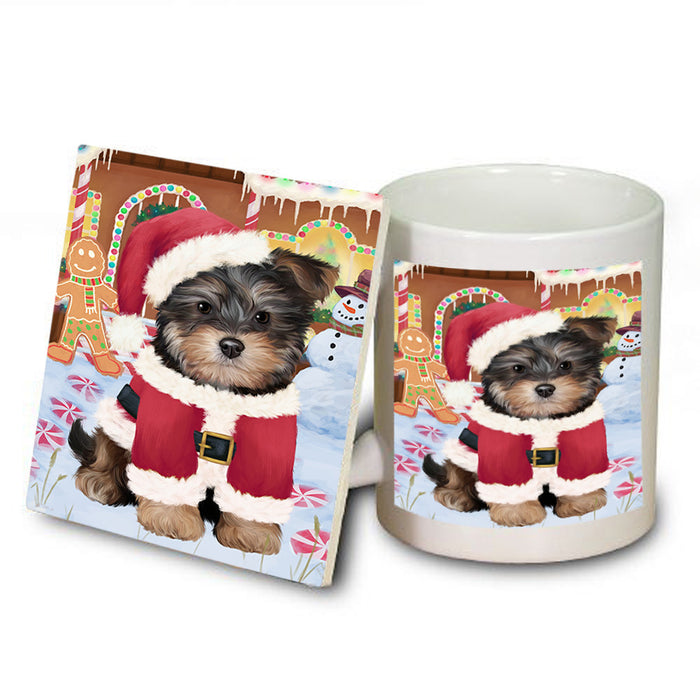 Christmas Gingerbread House Candyfest Yorkipoo Dog Mug and Coaster Set MUC56598