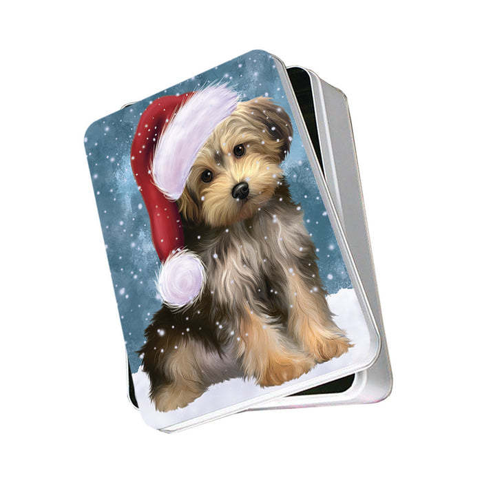 Let it Snow Christmas Holiday Yorkipoo Dog Wearing Santa Hat Photo Storage Tin PITN54284