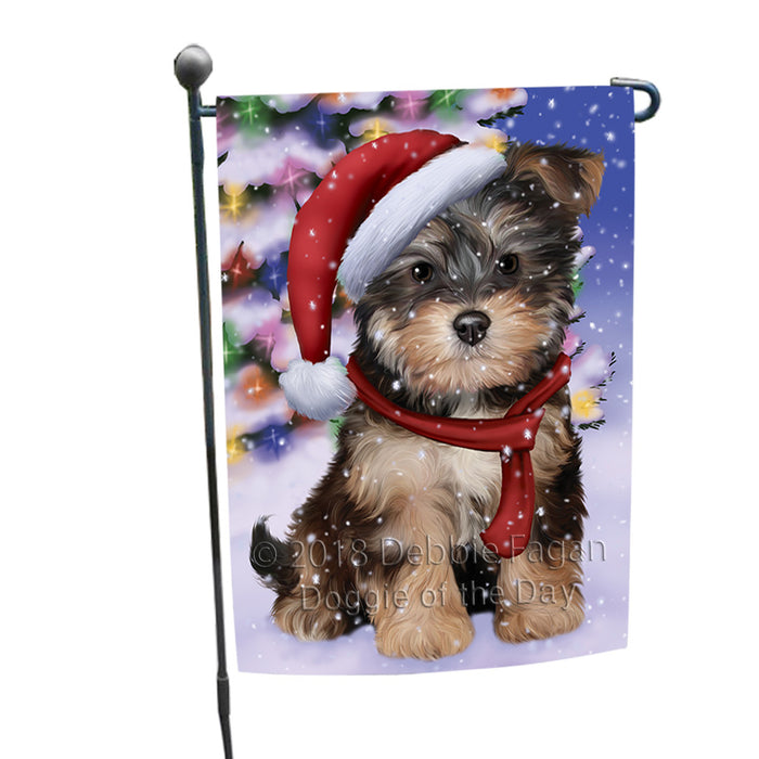 Winterland Wonderland Yorkipoo Dog In Christmas Holiday Scenic Background Garden Flag GFLG53857