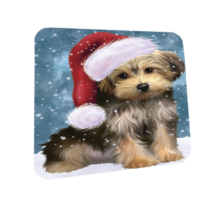 Let it Snow Christmas Holiday Yorkipoo Dog Wearing Santa Hat Coasters Set of 4 CST54299