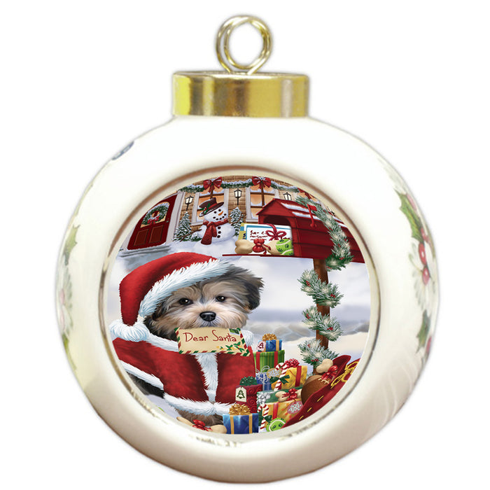 Yorkipoo Dog Dear Santa Letter Christmas Holiday Mailbox Round Ball Christmas Ornament RBPOR53566