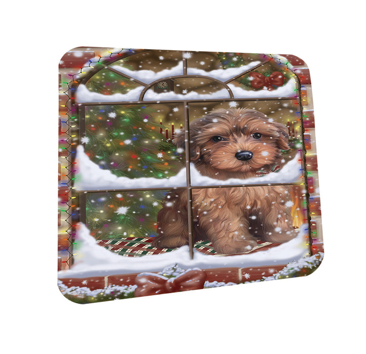 Please Come Home For Christmas Yorkipoo Dog Sitting In Window Coasters Set of 4 CST53617