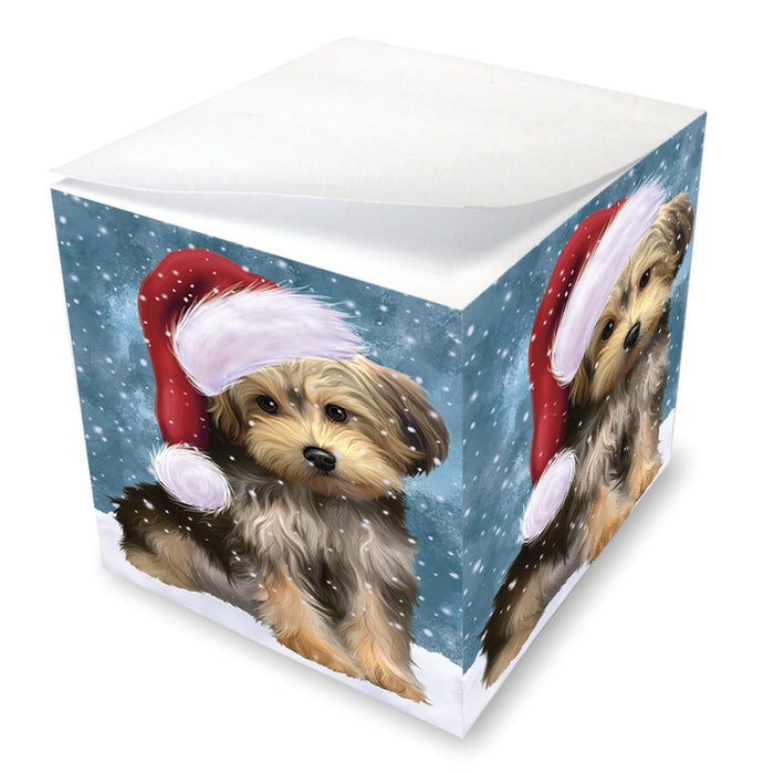Let it Snow Christmas Holiday Yorkipoo Dog Wearing Santa Hat Note Cube NOC55987