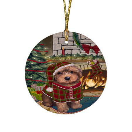 The Stocking was Hung Yorkipoo Dog Round Flat Christmas Ornament RFPOR56025