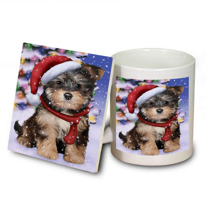 Winterland Wonderland Yorkipoo Dog In Christmas Holiday Scenic Background Mug and Coaster Set MUC53787