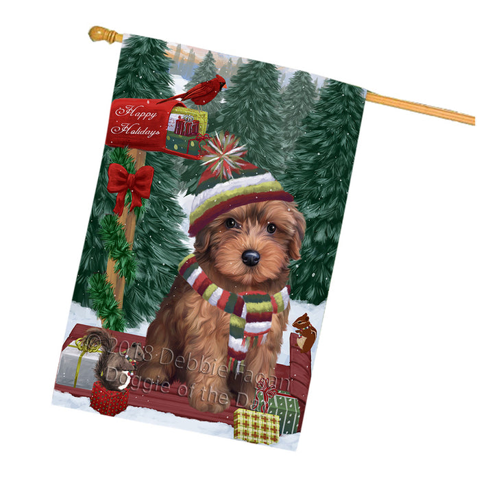 Merry Christmas Woodland Sled Yorkipoo Dog House Flag FLG55508