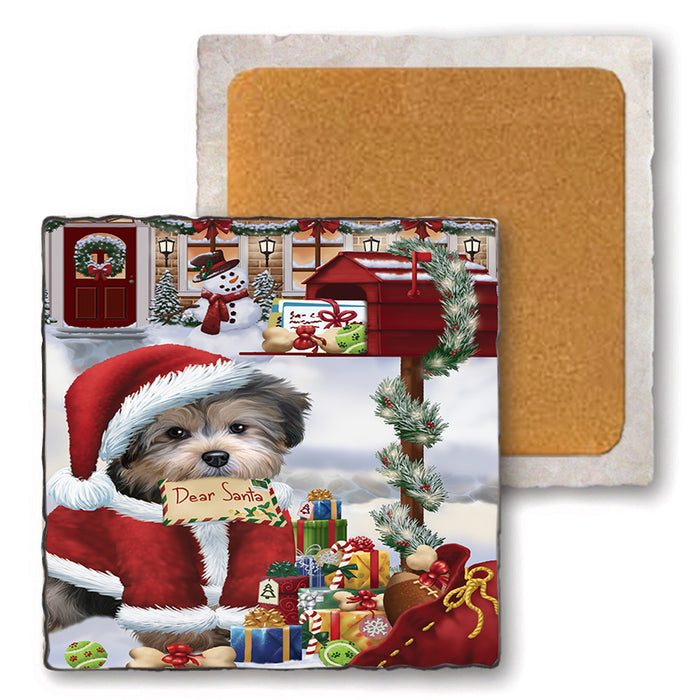 Yorkipoo Dog Dear Santa Letter Christmas Holiday Mailbox Set of 4 Natural Stone Marble Tile Coasters MCST48566