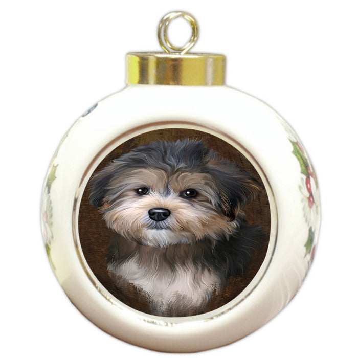 Rustic Yorkipoo Dog Round Ball Christmas Ornament RBPOR54510