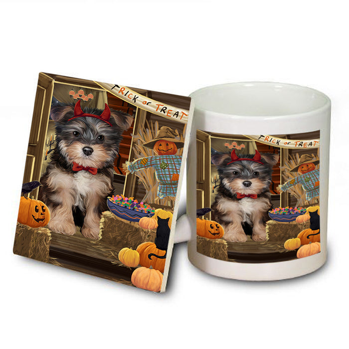Enter at Own Risk Trick or Treat Halloween Yorkipoo Dog Mug and Coaster Set MUC53344