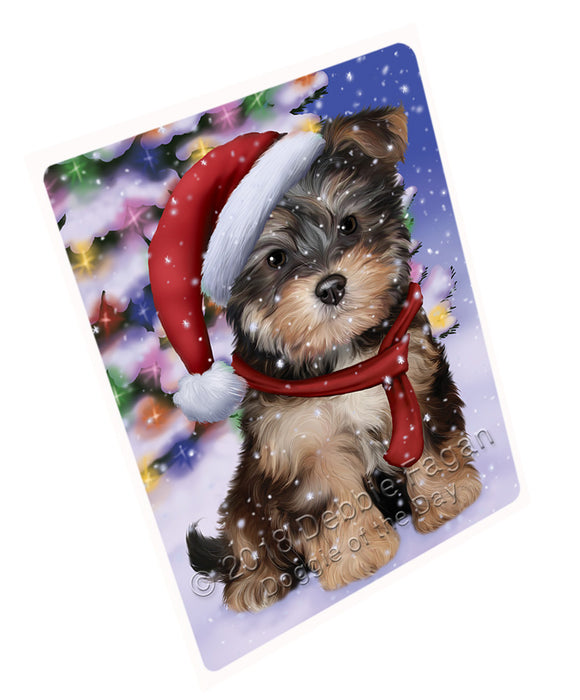 Winterland Wonderland Yorkipoo Dog In Christmas Holiday Scenic Background Large Refrigerator / Dishwasher Magnet RMAG83652