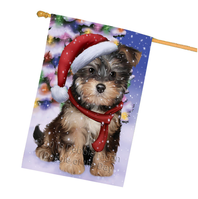 Winterland Wonderland Yorkipoo Dog In Christmas Holiday Scenic Background House Flag FLG53993
