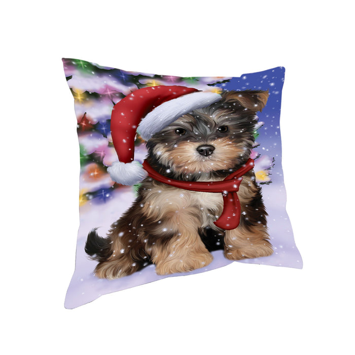 Winterland Wonderland Yorkipoo Dog In Christmas Holiday Scenic Background Pillow PIL71804