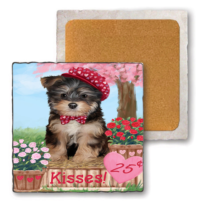 Rosie 25 Cent Kisses Yorkipoo Dog Set of 4 Natural Stone Marble Tile Coasters MCST51274