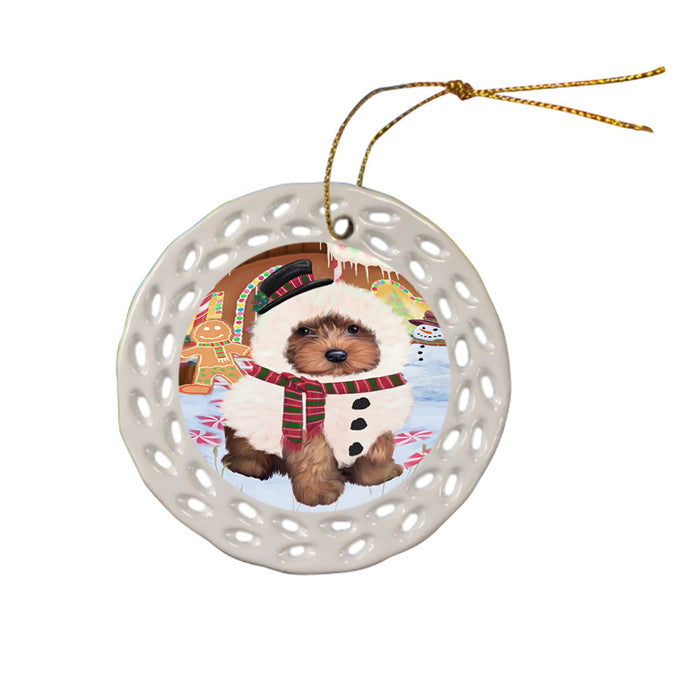 Christmas Gingerbread House Candyfest Yorkipoo Dog Ceramic Doily Ornament DPOR56963