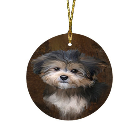 Rustic Yorkipoo Dog Round Flat Christmas Ornament RFPOR54501