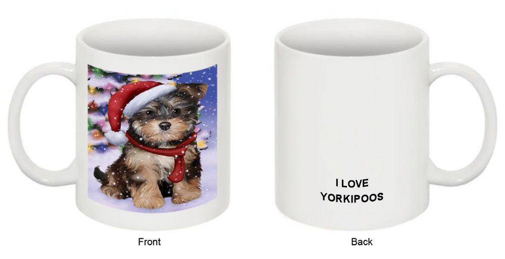 Winterland Wonderland Yorkipoo Dog In Christmas Holiday Scenic Background Coffee Mug MUG49193