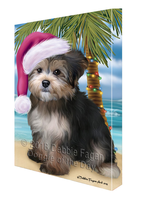 Summertime Happy Holidays Christmas Yorkipoo Dog on Tropical Island Beach Canvas Print Wall Art Décor CVS109277
