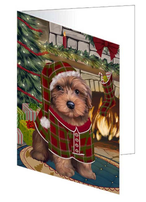 The Stocking was Hung Yorkipoo Dog Handmade Artwork Assorted Pets Greeting Cards and Note Cards with Envelopes for All Occasions and Holiday Seasons GCD71522