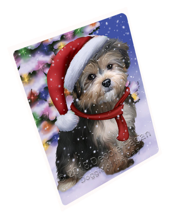 Winterland Wonderland Yorkipoo Dog In Christmas Holiday Scenic Background Large Refrigerator / Dishwasher Magnet RMAG83658
