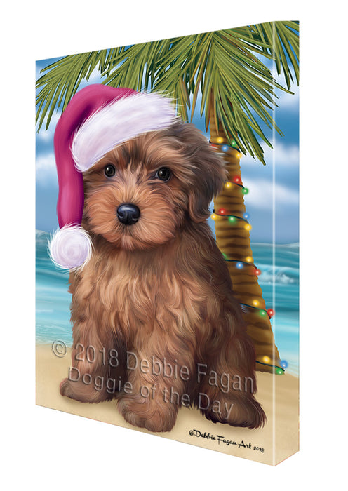 Summertime Happy Holidays Christmas Yorkipoo Dog on Tropical Island Beach Canvas Print Wall Art Décor CVS109286