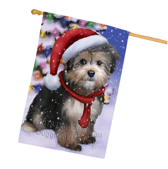 Winterland Wonderland Yorkipoo Dog In Christmas Holiday Scenic Background House Flag FLG53994