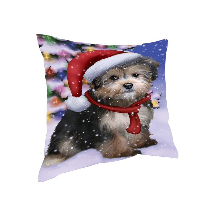 Winterland Wonderland Yorkipoo Dog In Christmas Holiday Scenic Background Pillow PIL71808
