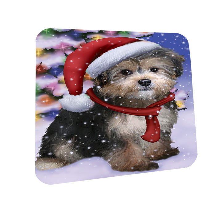 Winterland Wonderland Yorkipoo Dog In Christmas Holiday Scenic Background Coasters Set of 4 CST53754