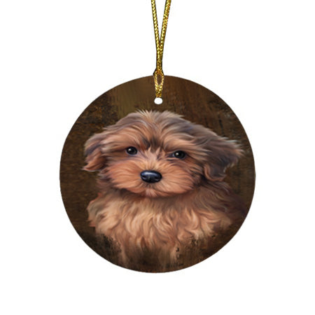 Rustic Yorkipoo Dog Round Flat Christmas Ornament RFPOR54502