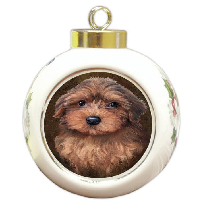 Rustic Yorkipoo Dog Round Ball Christmas Ornament RBPOR54511