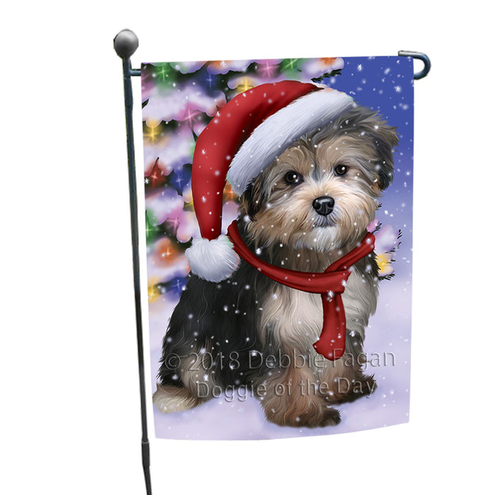 Winterland Wonderland Yorkipoo Dog In Christmas Holiday Scenic Background Garden Flag GFLG53858