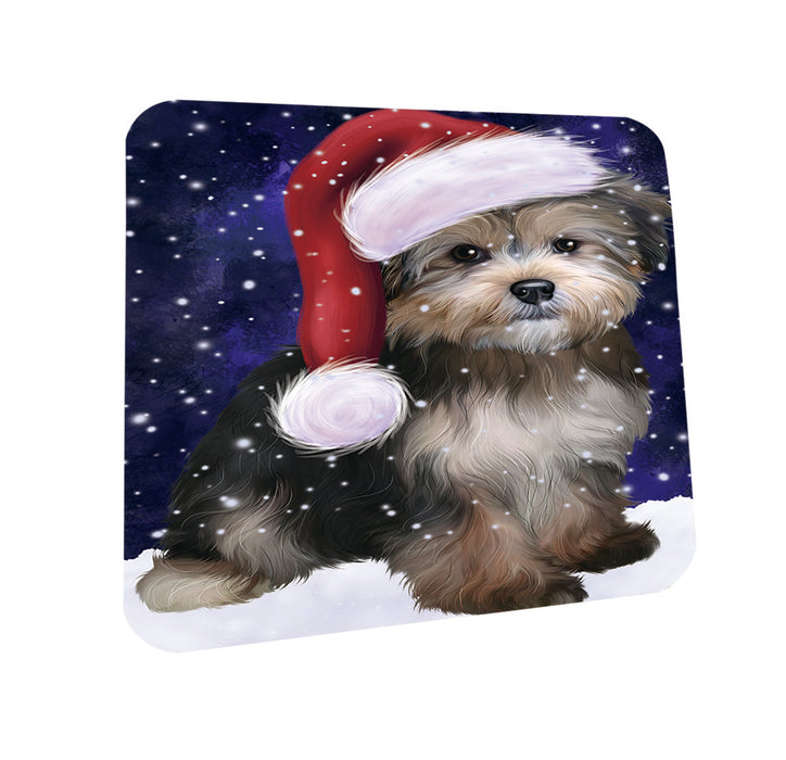 Let it Snow Christmas Holiday Yorkipoo Dog Wearing Santa Hat Coasters Set of 4 CST54300