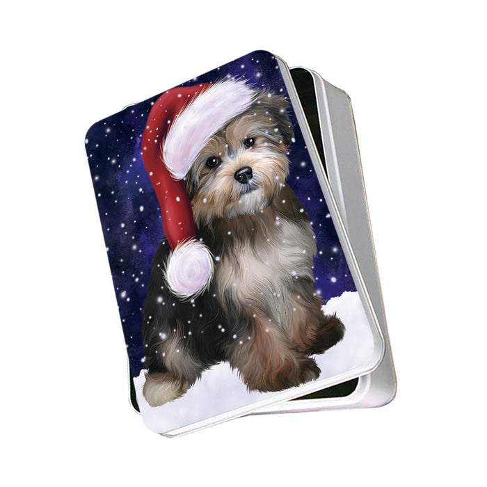 Let it Snow Christmas Holiday Yorkipoo Dog Wearing Santa Hat Photo Storage Tin PITN54285