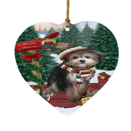 Merry Christmas Woodland Sled Yorkipoo Dog Heart Christmas Ornament HPOR55436