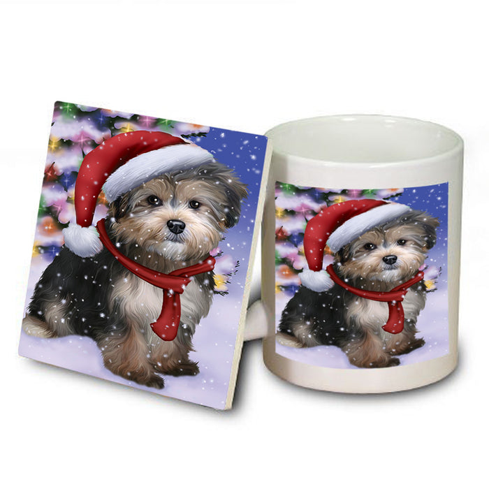 Winterland Wonderland Yorkipoo Dog In Christmas Holiday Scenic Background Mug and Coaster Set MUC53788