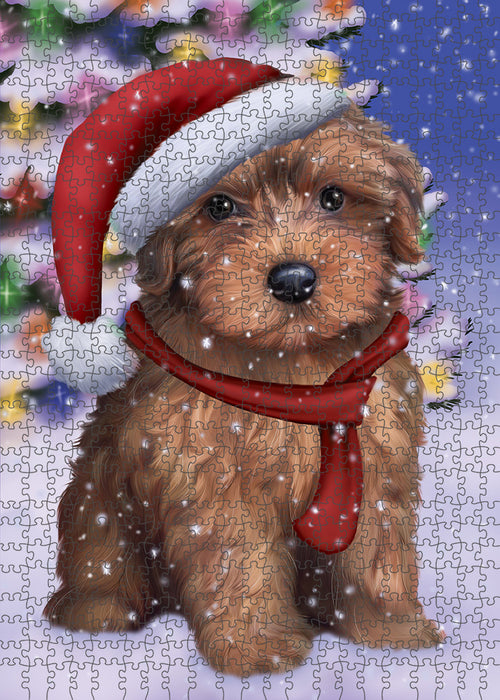 Winterland Wonderland Yorkipoo Dog In Christmas Holiday Scenic Background Puzzle with Photo Tin PUZL82344
