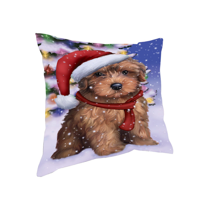 Winterland Wonderland Yorkipoo Dog In Christmas Holiday Scenic Background Pillow PIL71812