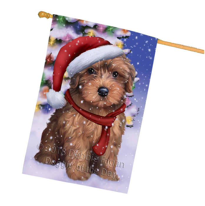 Winterland Wonderland Yorkipoo Dog In Christmas Holiday Scenic Background House Flag FLG53995