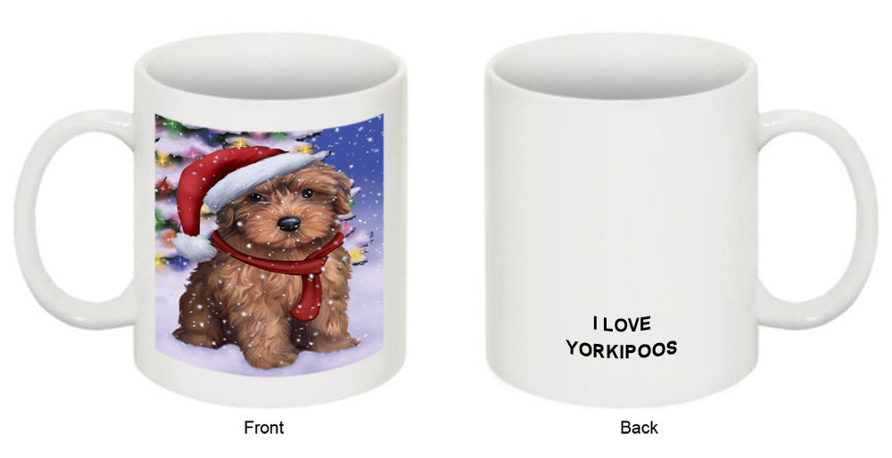 Winterland Wonderland Yorkipoo Dog In Christmas Holiday Scenic Background Coffee Mug MUG49195