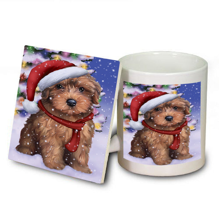 Winterland Wonderland Yorkipoo Dog In Christmas Holiday Scenic Background Mug and Coaster Set MUC53789