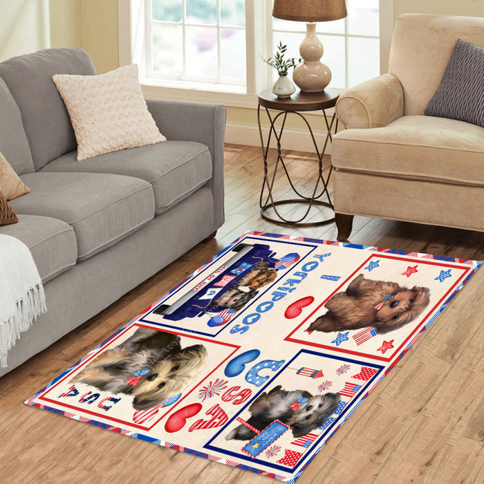 4th of July Independence Day I Love USA Yorkipoo Dogs Area Rug - Ultra Soft Cute Pet Printed Unique Style Floor Living Room Carpet Decorative Rug for Indoor Gift for Pet Lovers