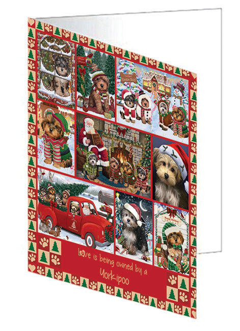 Love is Being Owned Christmas Yorkipoo Dogs Handmade Artwork Assorted Pets Greeting Cards and Note Cards with Envelopes for All Occasions and Holiday Seasons GCD79034