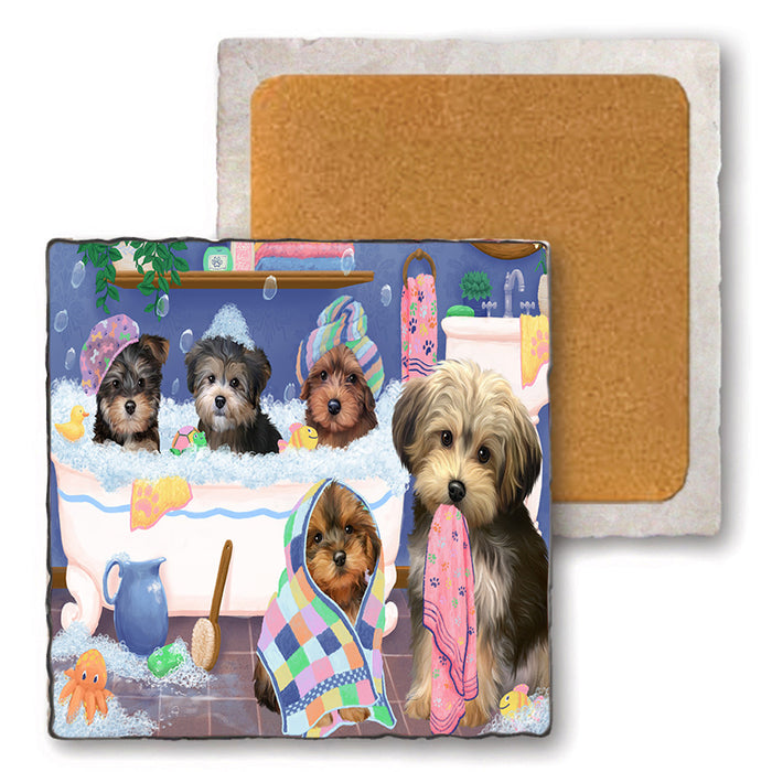 Rub A Dub Dogs In A Tub Yorkipoos Dog Set of 4 Natural Stone Marble Tile Coasters MCST51837