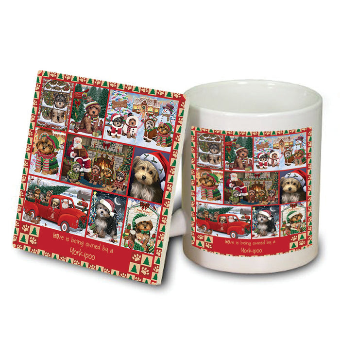 Love is Being Owned Christmas Yorkipoo Dogs Mug and Coaster Set MUC57261